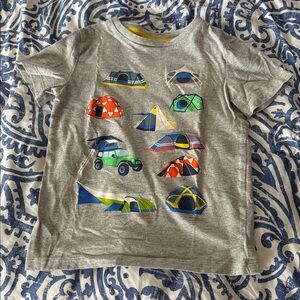 Mini Boden 5-6T Kids Gray T-Shirt with Colorful Tent Graphics